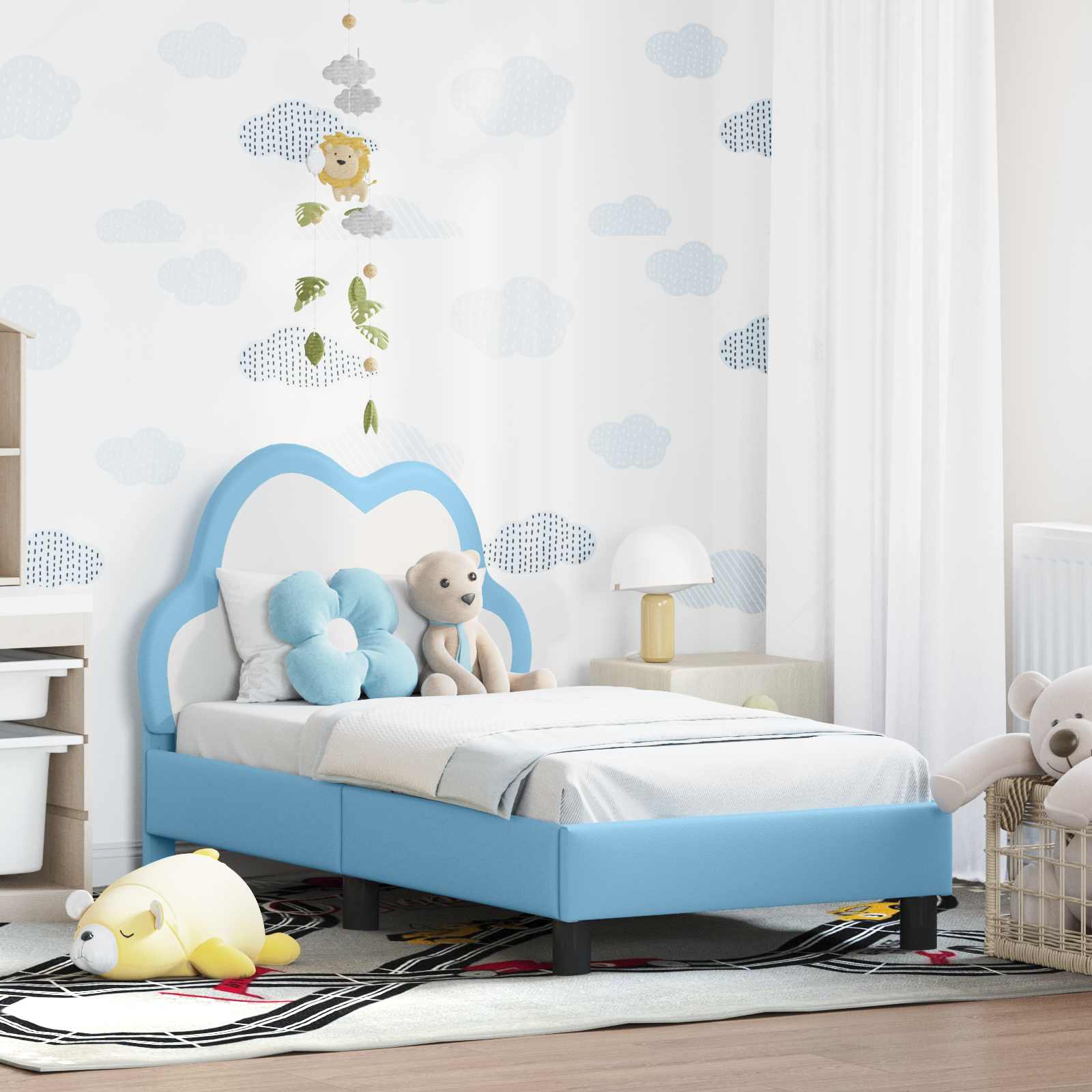 vidaXL Stelaż łóżka dla malucha z oparciem niebieski 70 x 140 cm PU