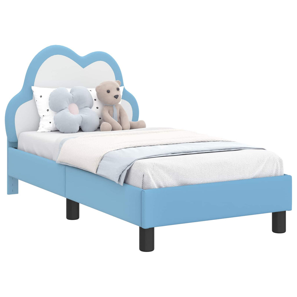 vidaXL Stelaż łóżka dla malucha z oparciem niebieski 70 x 140 cm PU