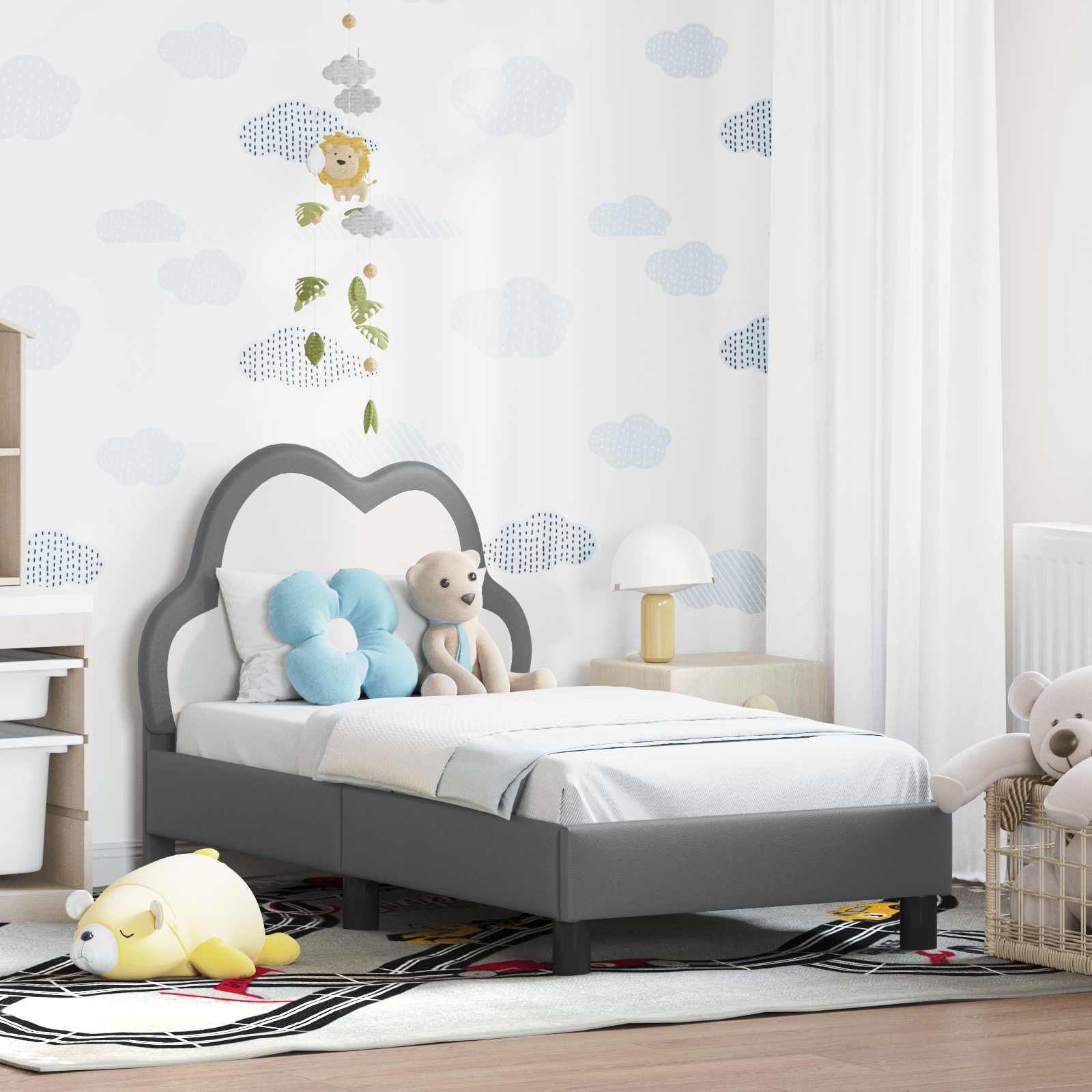 vidaXL Stelaż łóżka dla malucha z oparciem jasnoszary 70 x 140 cm PU