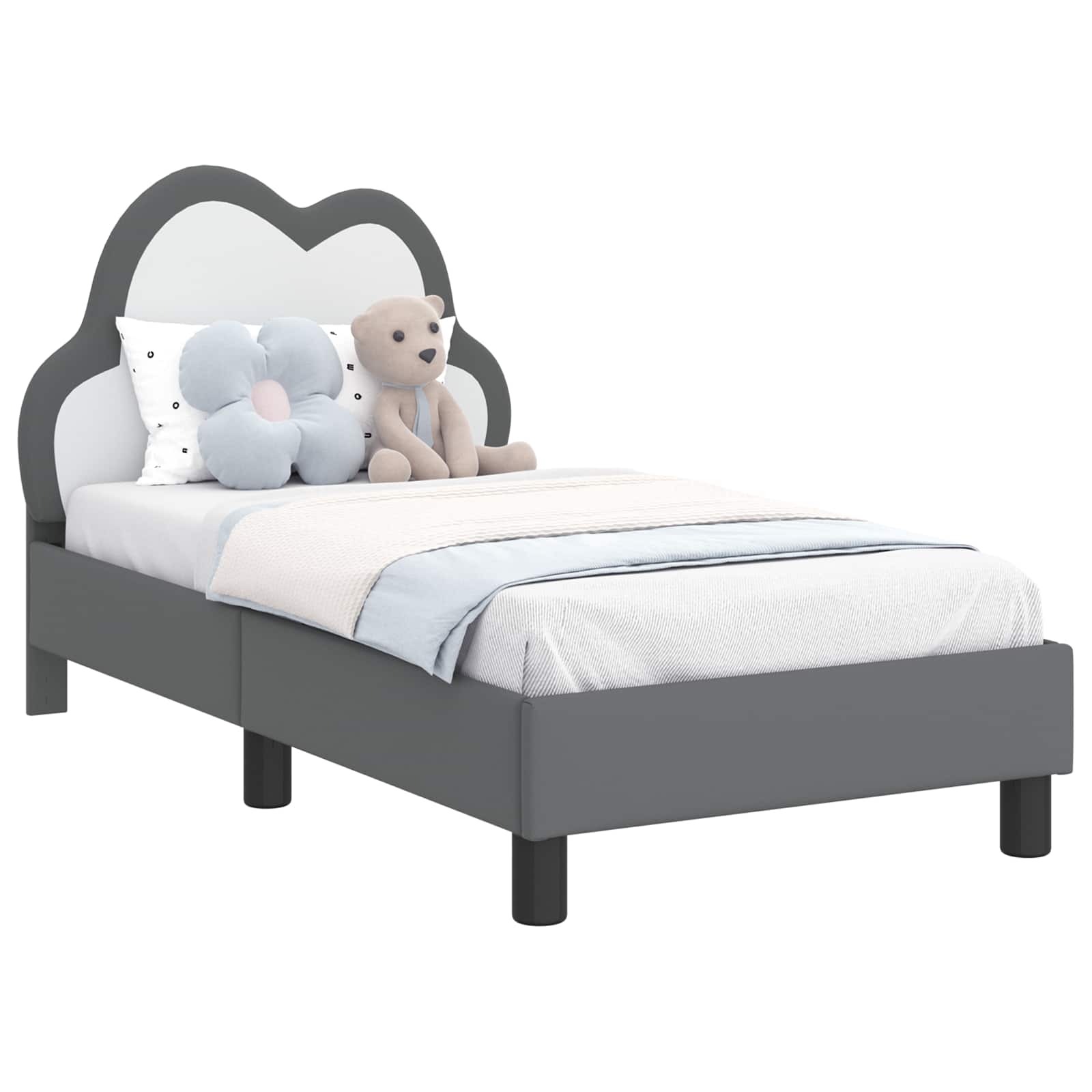vidaXL Stelaż łóżka dla malucha z oparciem jasnoszary 70 x 140 cm PU