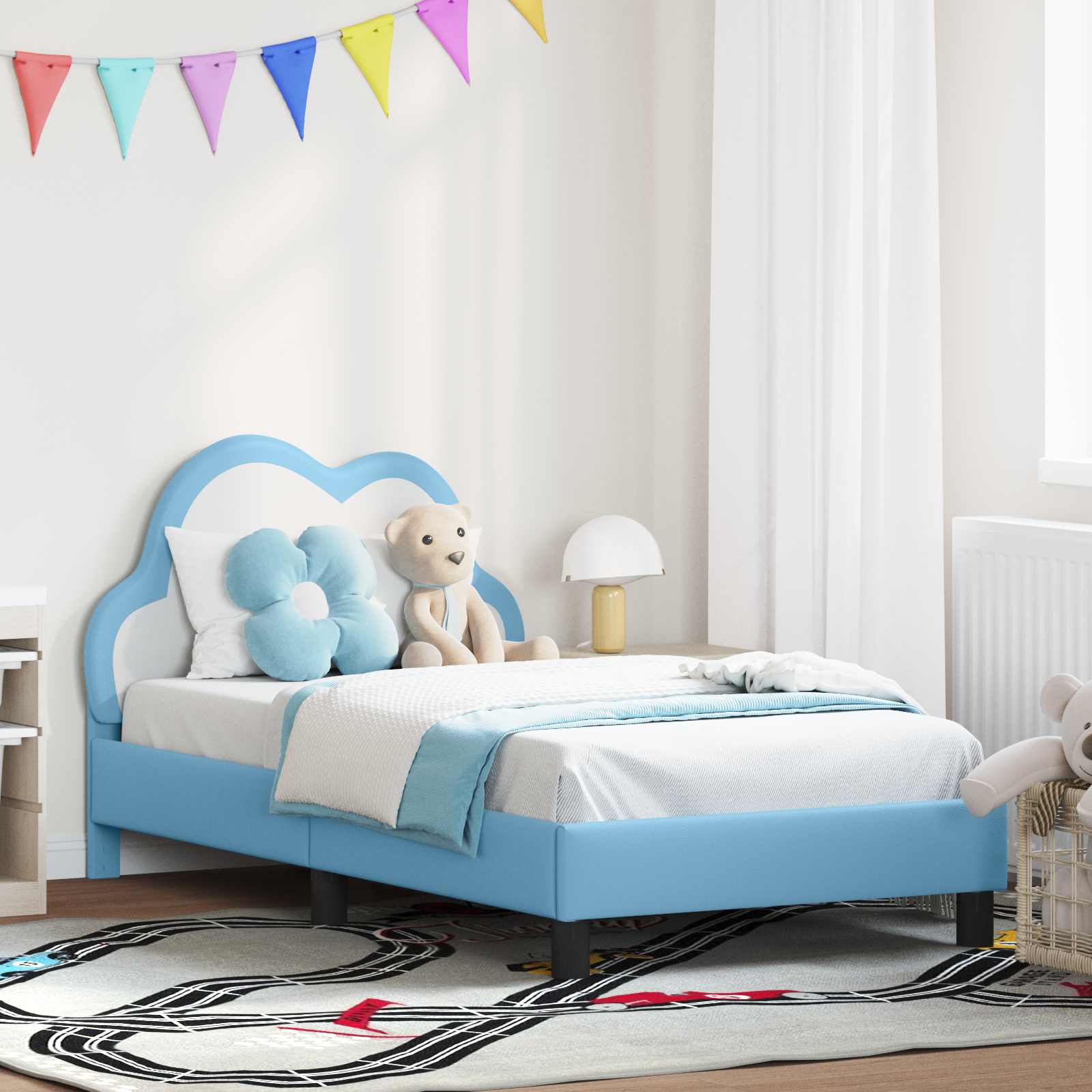 vidaXL Łóżko Dziecięce z Ramą i Zagłówkiem niebieski 80 x 160 cm PU