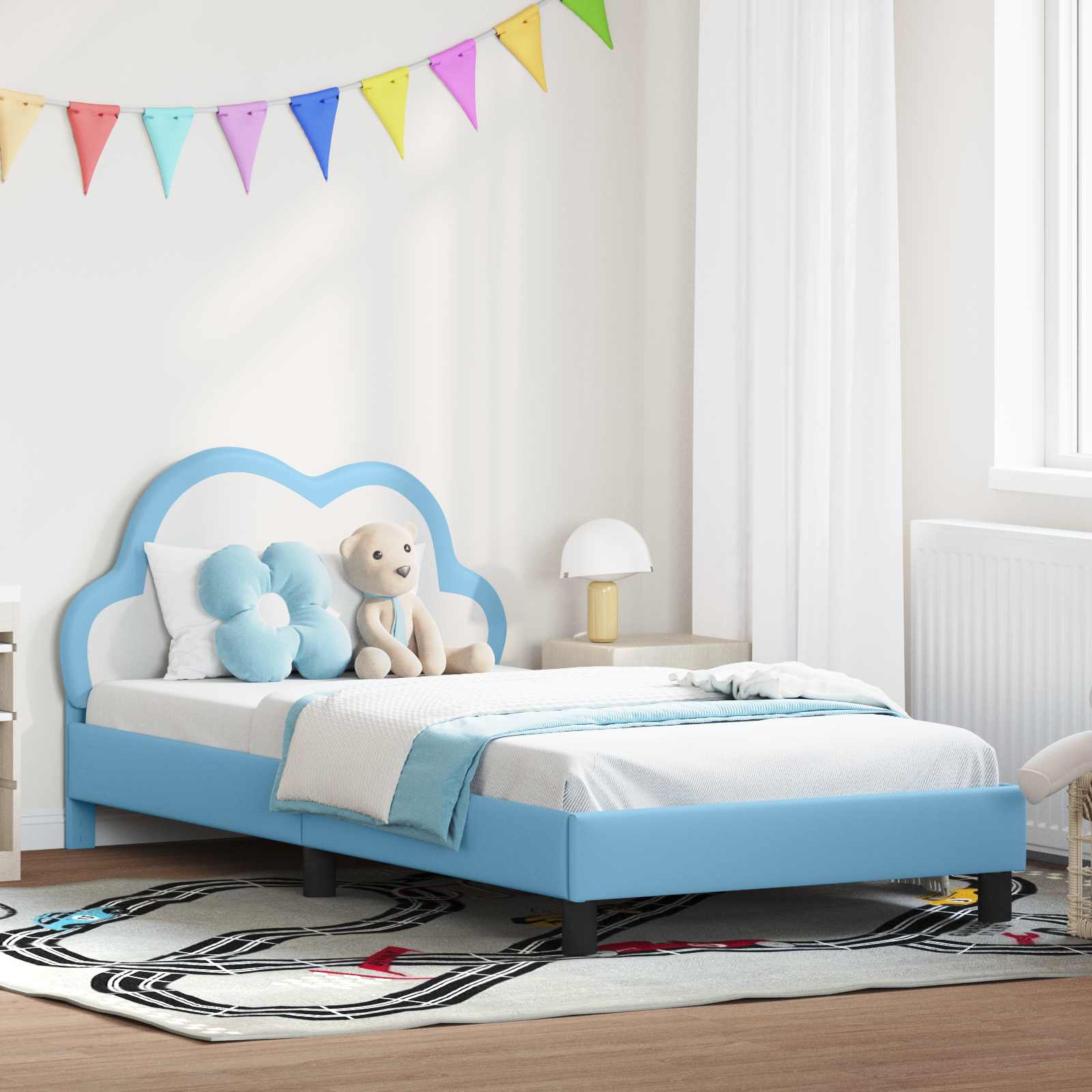 vidaXL Łóżko Dziecięce z Ramą i Zagłówkiem niebieski 80 x 200 cm PU