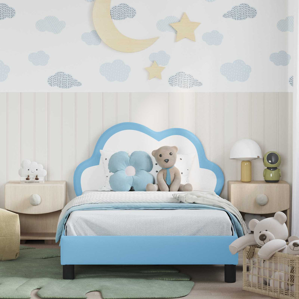 vidaXL Łóżko Dziecięce z Ramą i Zagłówkiem niebieski 90 x 190 cm PU