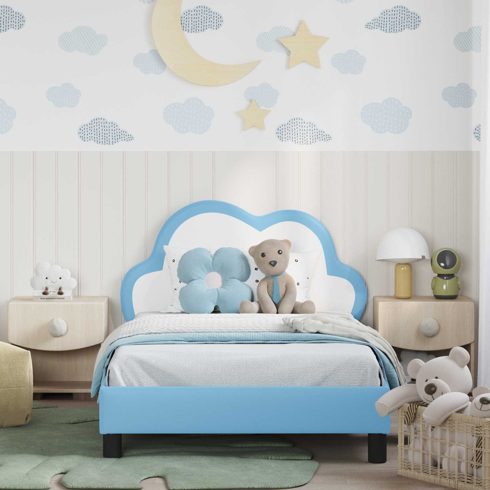 vidaXL Łóżko Dziecięce z Ramą i Zagłówkiem niebieski 90 x 190 cm PU