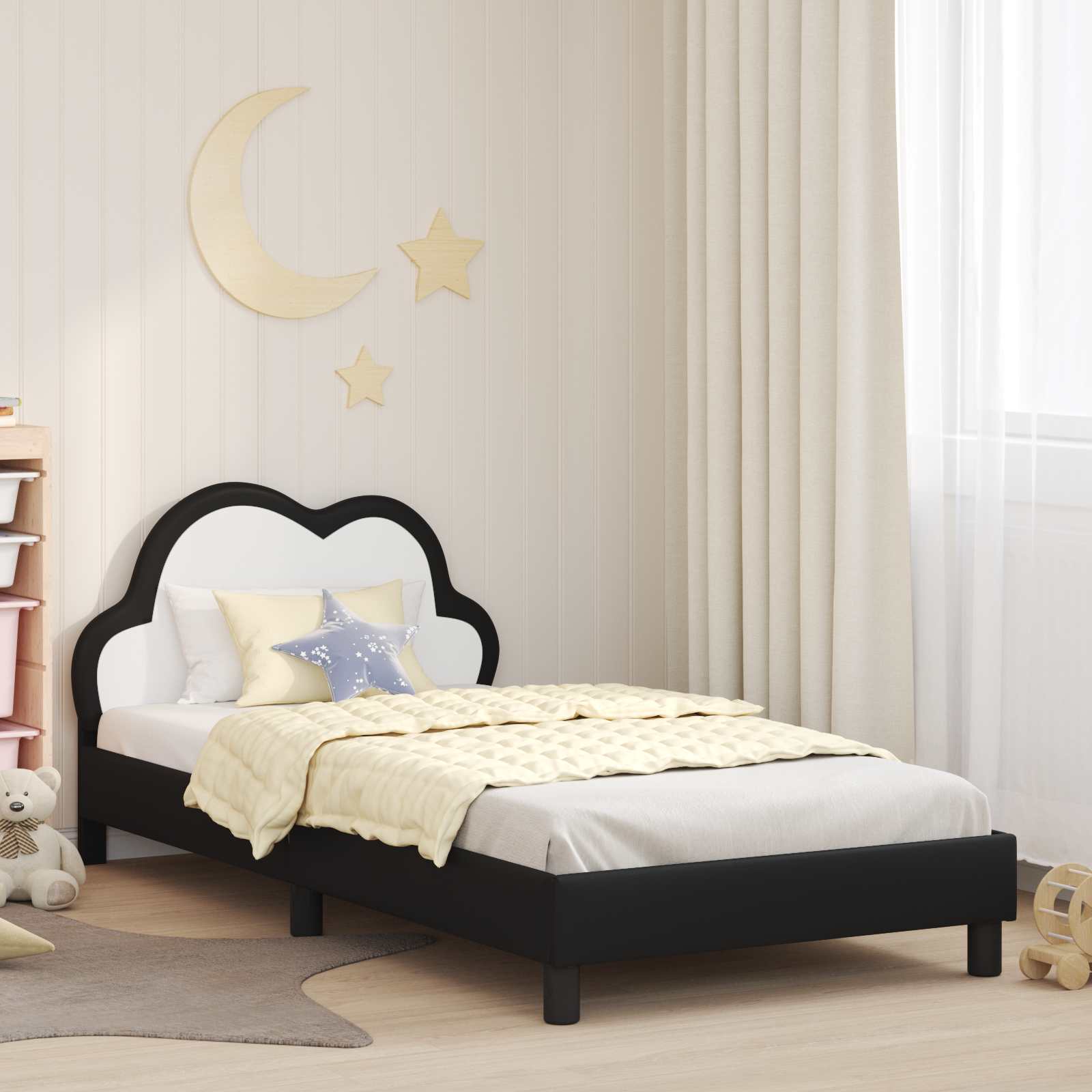 vidaXL Łóżko Dziecięce z Ramą i Zagłówkiem Czarny 90 x 190 cm PU