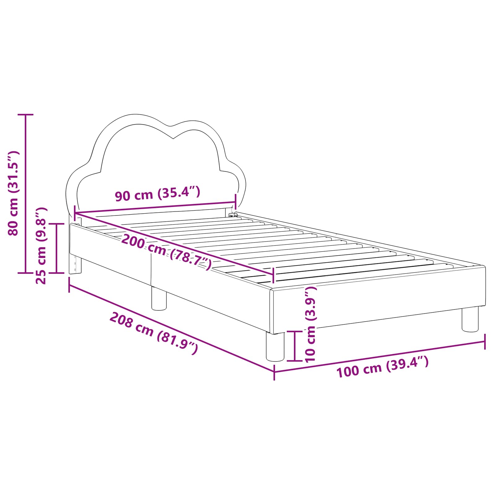 vidaXL Łóżko Dziecięce z Ramą i Zagłówkiem różowy 90 x 200 cm PU