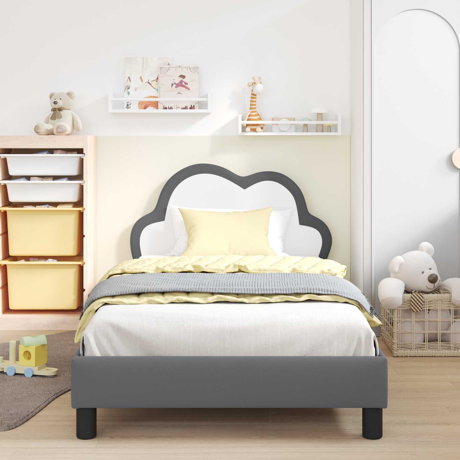 vidaXL Łóżko Dziecięce z Ramą i Zagłówkiem jasnoszary 90 x 200 cm PU