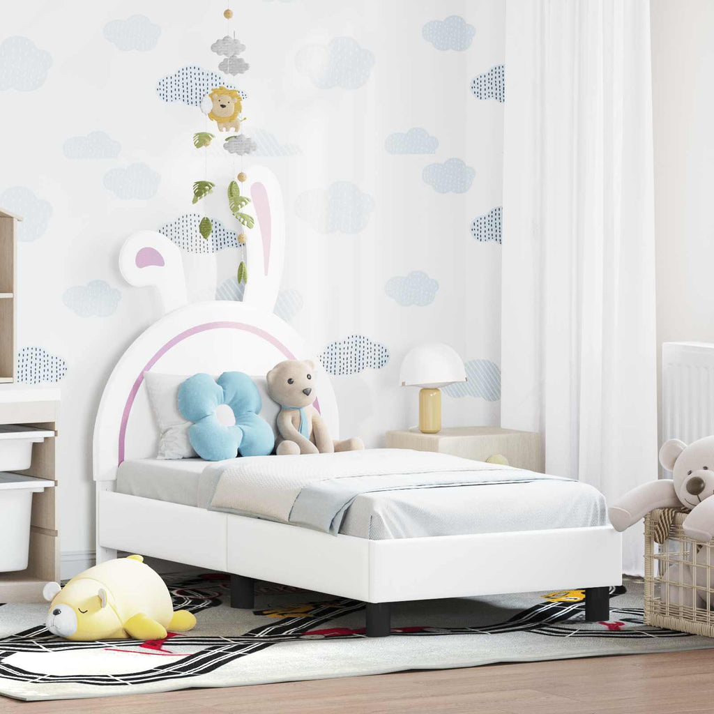 vidaXL Stelaż łóżka dla malucha z oparciem Biały 70 x 140 cm PU