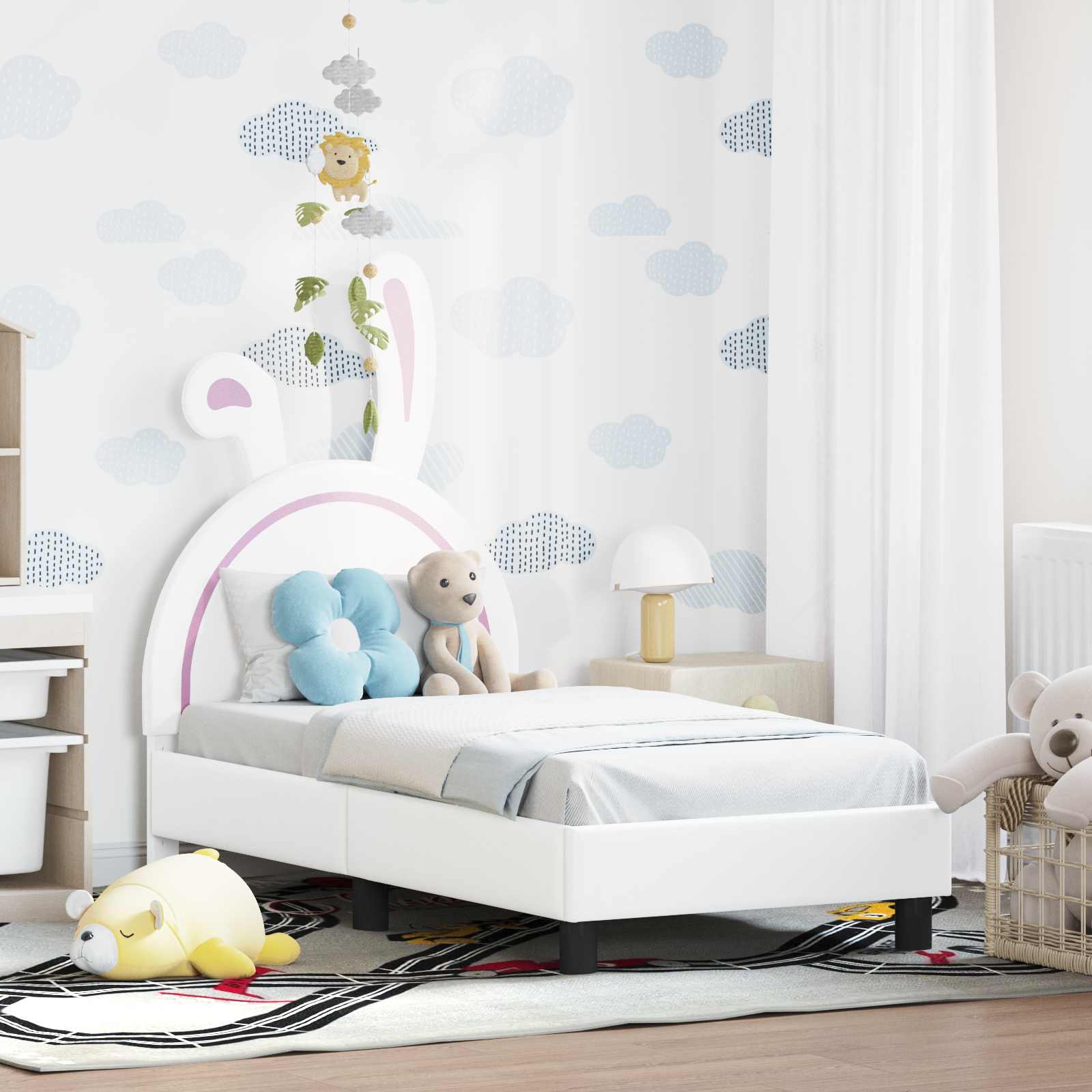 vidaXL Stelaż łóżka dla malucha z oparciem Biały 70 x 140 cm PU