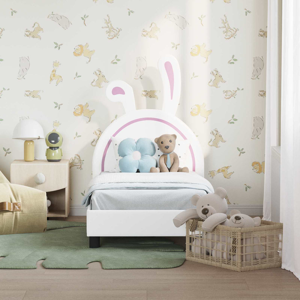 vidaXL Stelaż łóżka dla malucha z oparciem Biały 70 x 140 cm PU