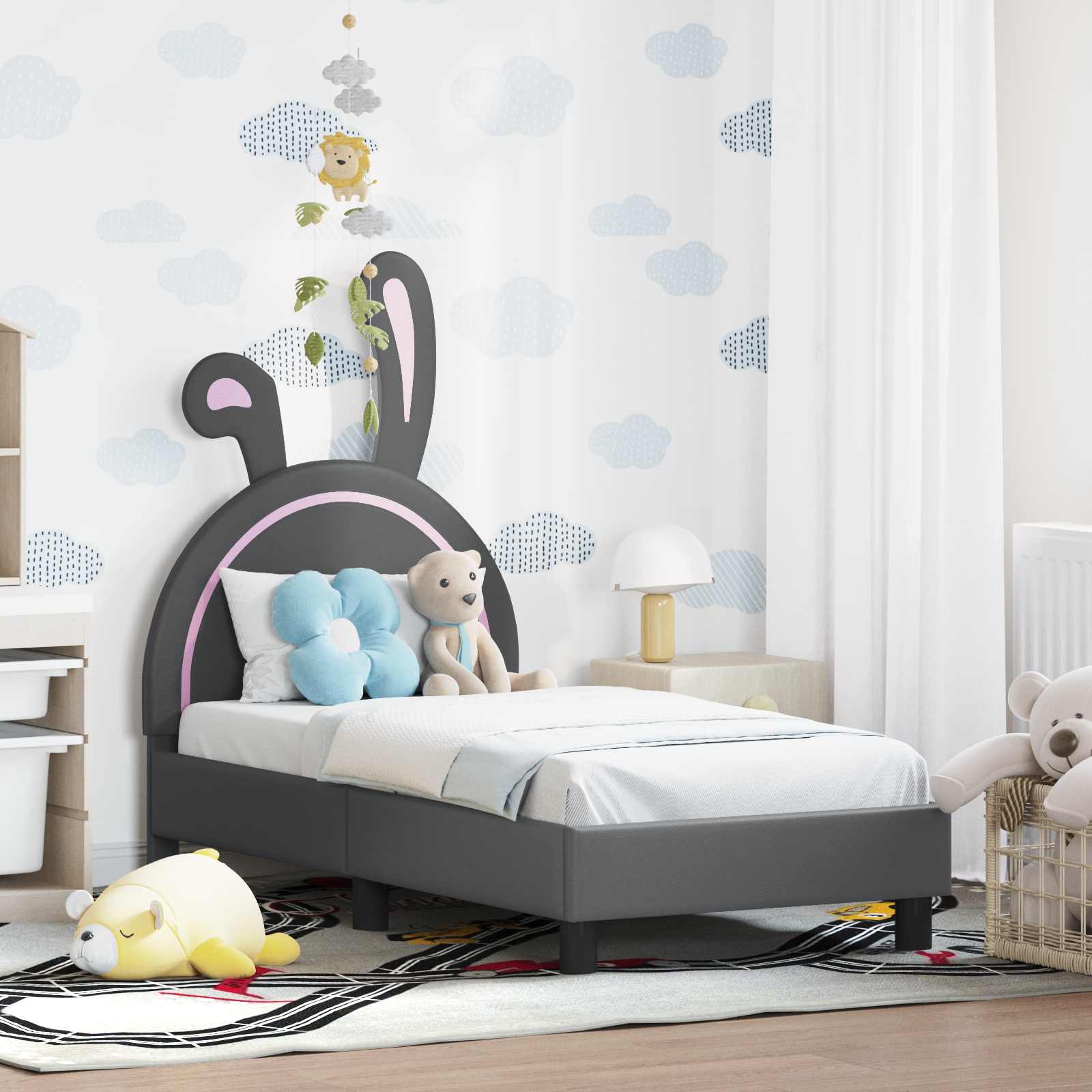 vidaXL Stelaż łóżka dla malucha z oparciem jasnoszary 70 x 140 cm PU