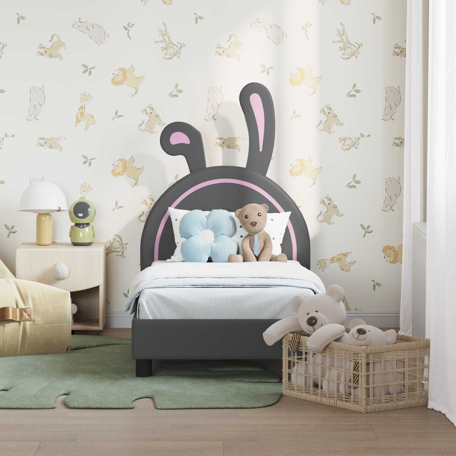 vidaXL Stelaż łóżka dla malucha z oparciem jasnoszary 70 x 140 cm PU