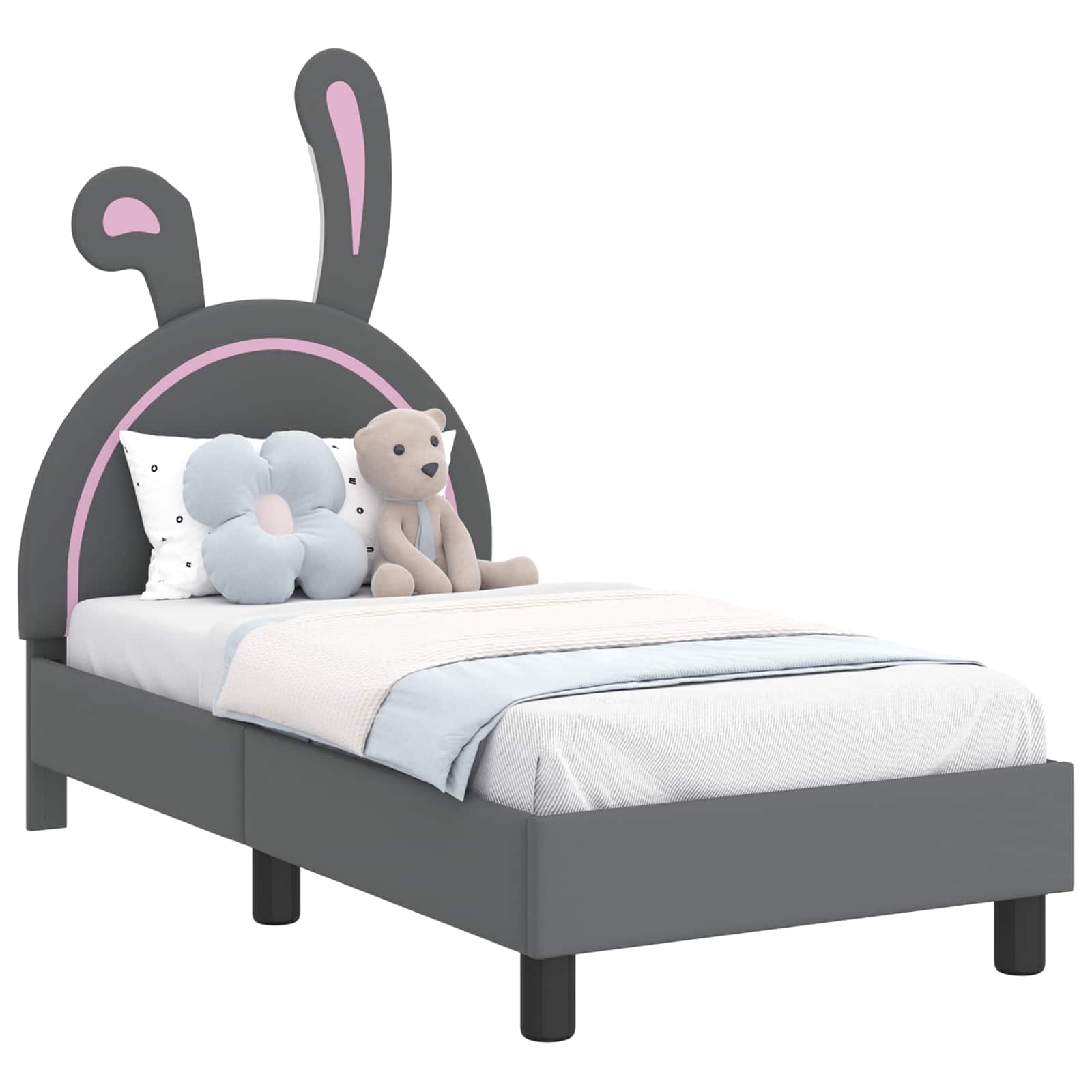 vidaXL Stelaż łóżka dla malucha z oparciem jasnoszary 70 x 140 cm PU