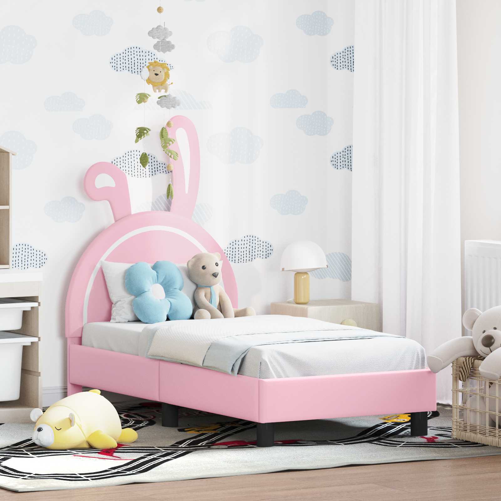 vidaXL Stelaż łóżka dla malucha z oparciem różowy 70 x 140 cm PU