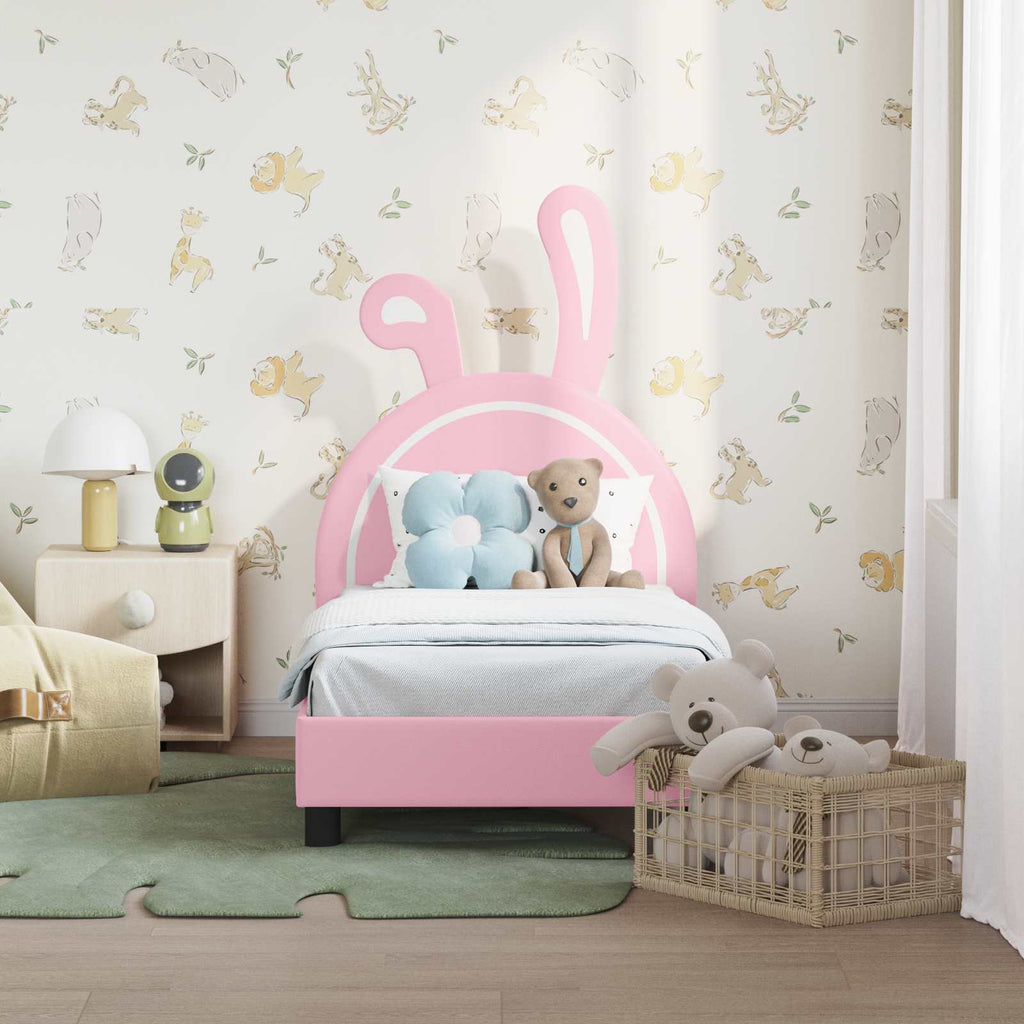 vidaXL Stelaż łóżka dla malucha z oparciem różowy 70 x 140 cm PU
