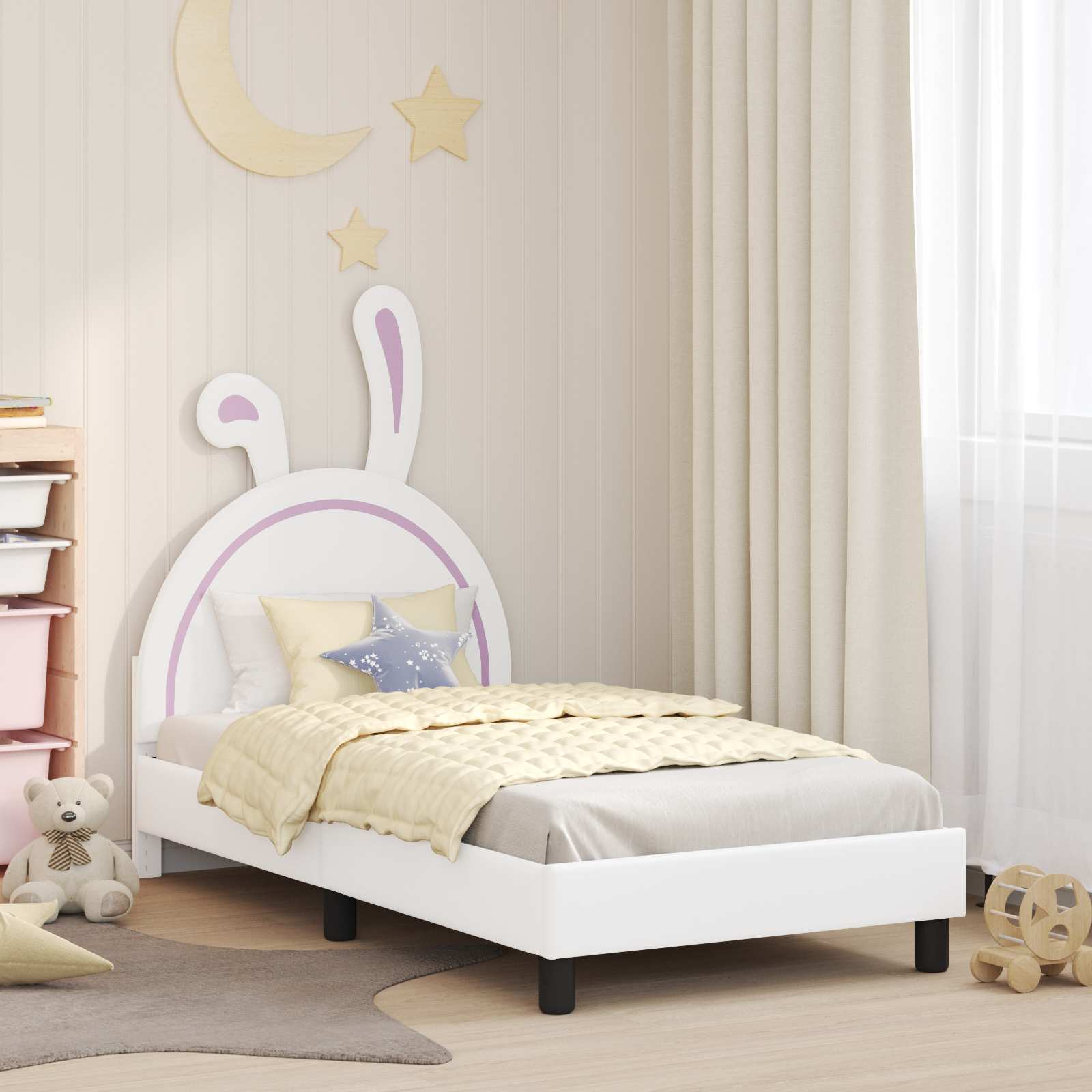 vidaXL Łóżko Dziecięce z Ramą i Zagłówkiem Biały 80 x 160 cm PU