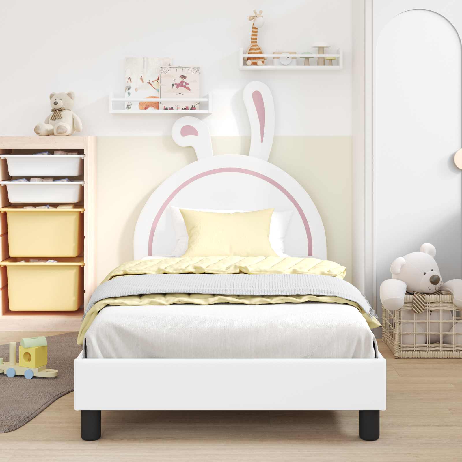 vidaXL Łóżko Dziecięce z Ramą i Zagłówkiem Biały 80 x 200 cm PU