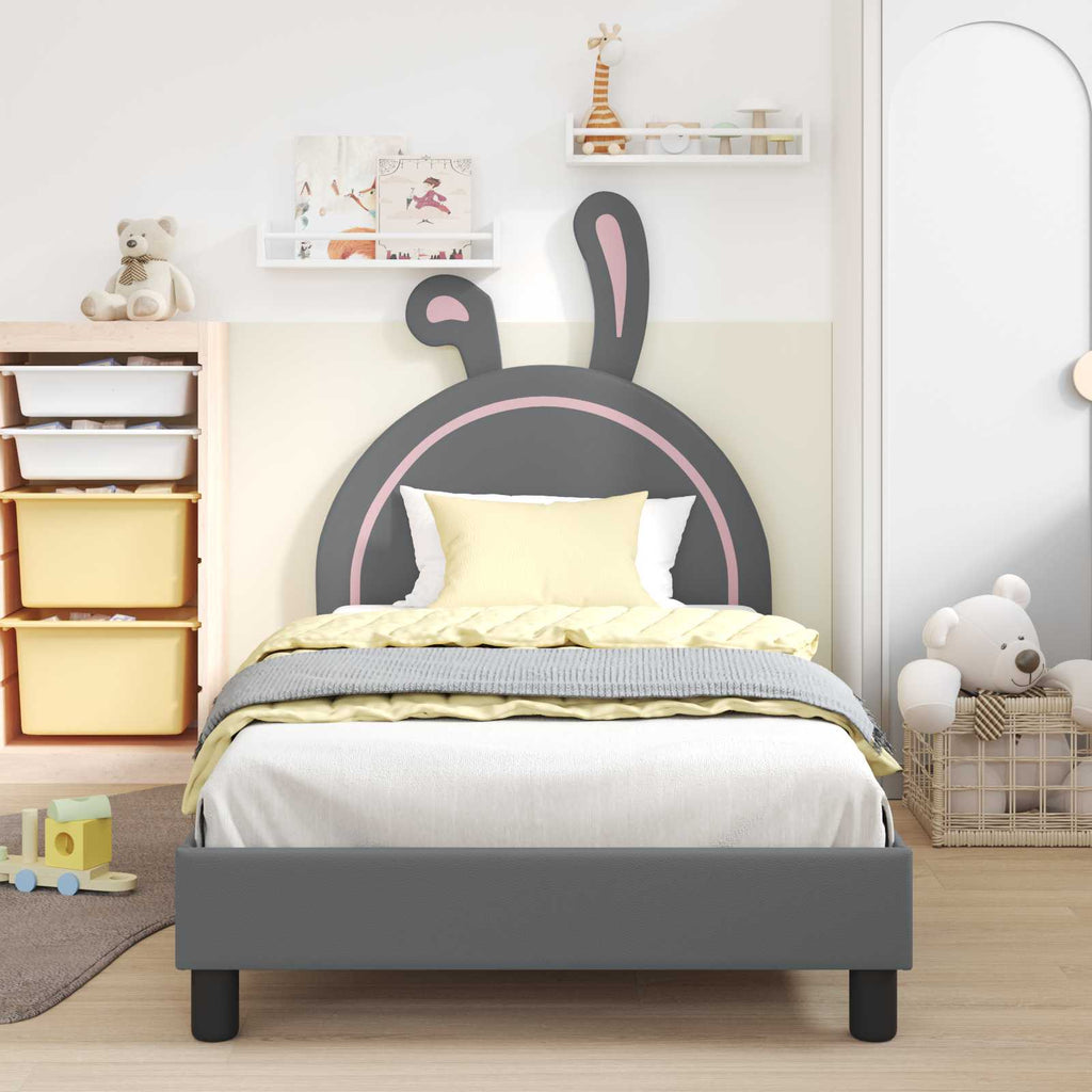 vidaXL Łóżko Dziecięce z Ramą i Zagłówkiem jasnoszary 90 x 200 cm PU