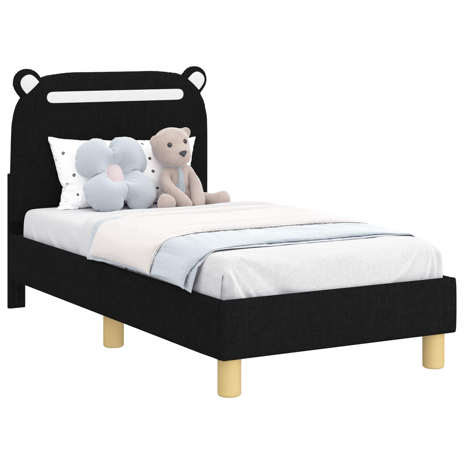 vidaXL Stelaż łóżka dla malucha z oparciem Czarny 70 x 140 cm tkanina