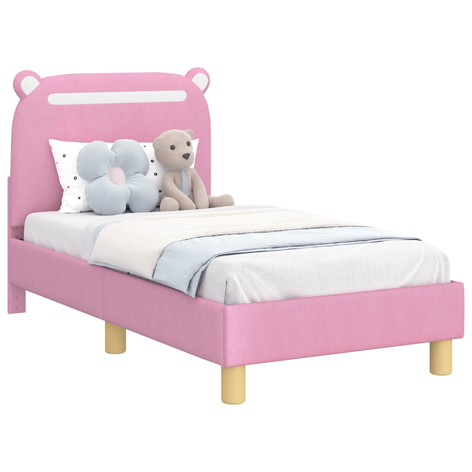 vidaXL Stelaż łóżka dla malucha z oparciem różowy 70 x 140 cm tkanina