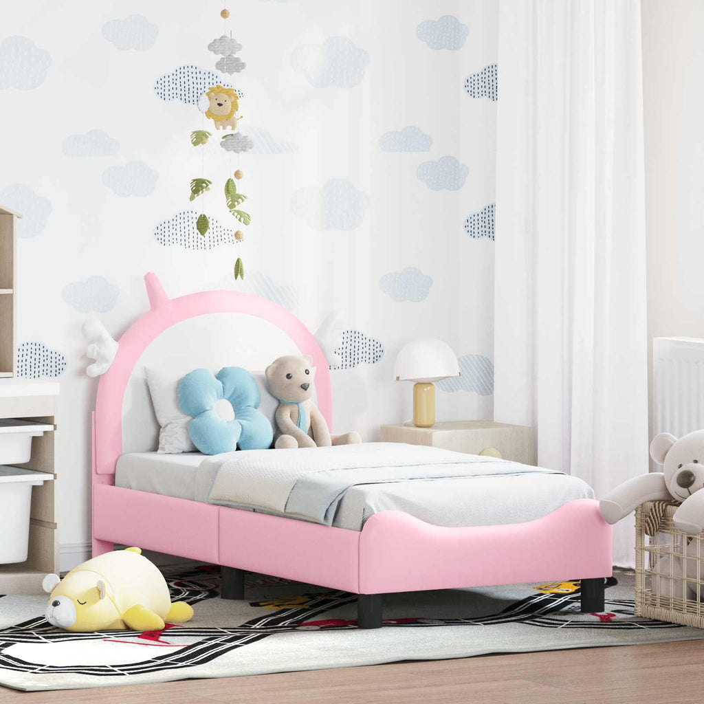 vidaXL Stelaż łóżka dla malucha z oparciem różowy 70 x 140 cm PU