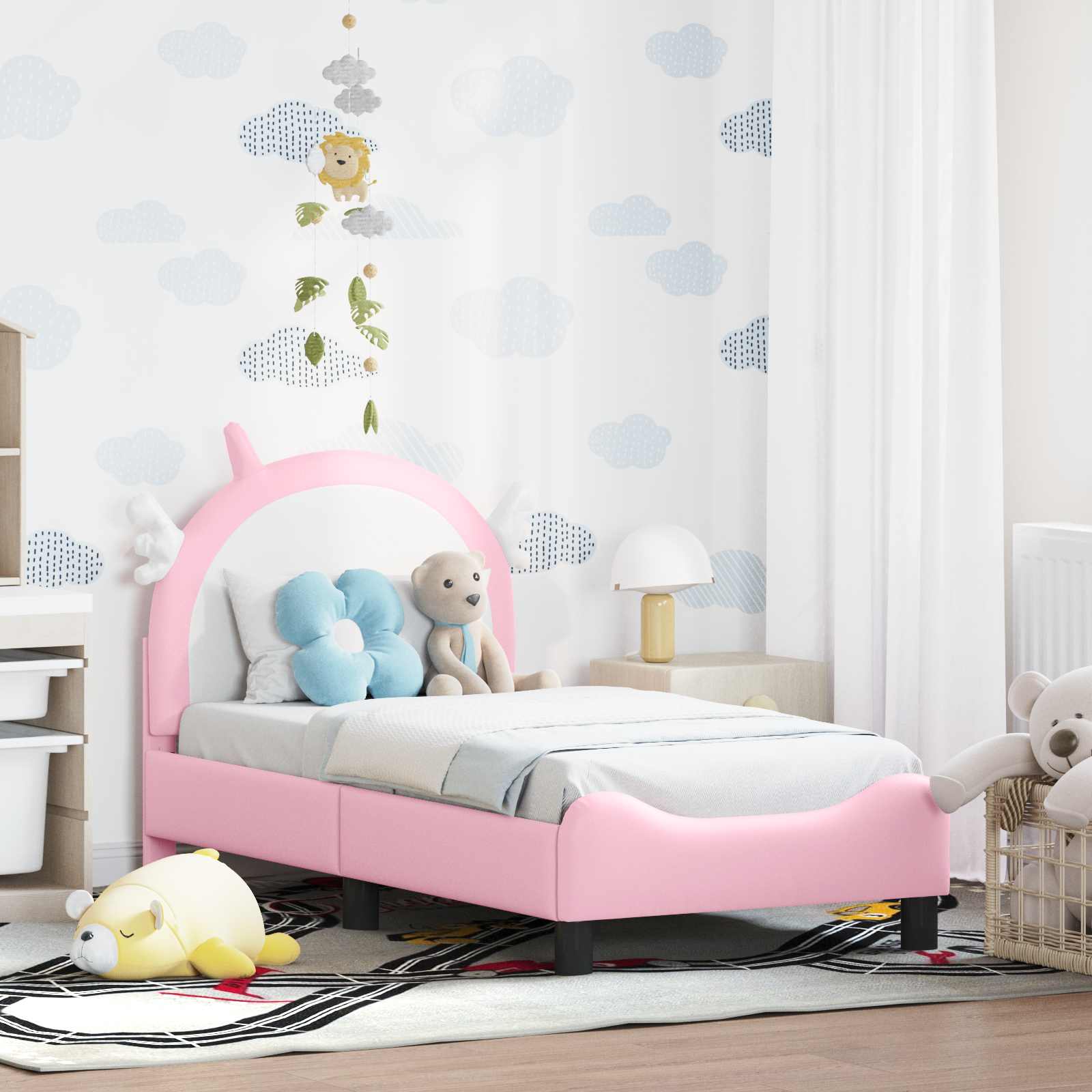 vidaXL Stelaż łóżka dla malucha z oparciem różowy 70 x 140 cm PU