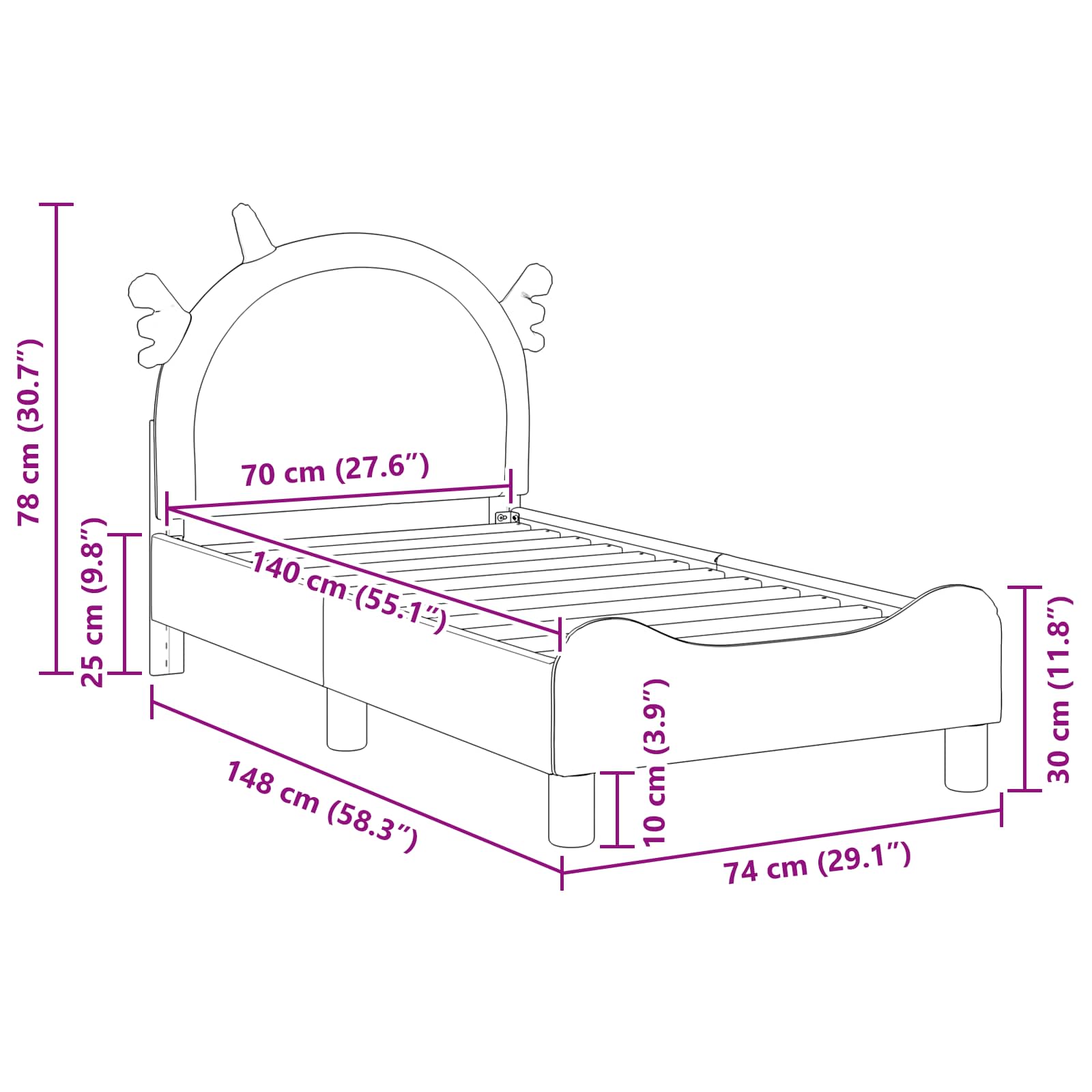 vidaXL Stelaż łóżka dla malucha z oparciem różowy 70 x 140 cm PU