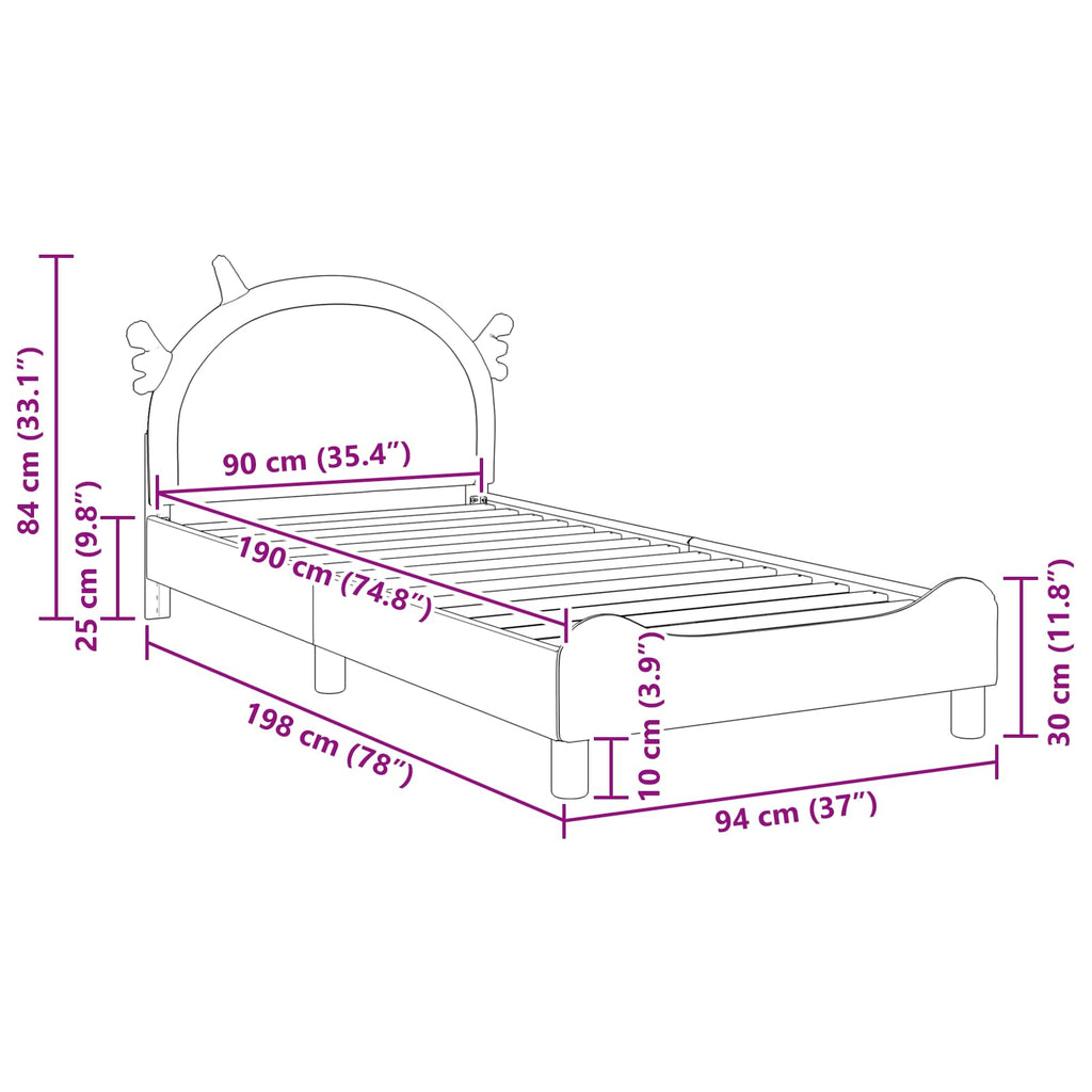 vidaXL Łóżko Dziecięce z Ramą i Zagłówkiem różowy 90 x 190 cm PU