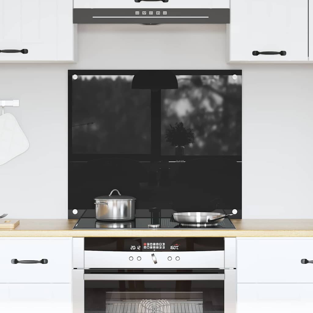 vidaXL Panel kuchenny Czarny 70 x 60 cm szkło hartowane