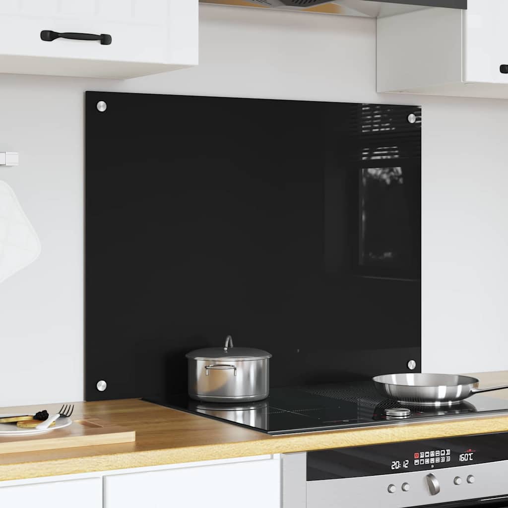 vidaXL Panel kuchenny Czarny 80 x 60 cm szkło hartowane