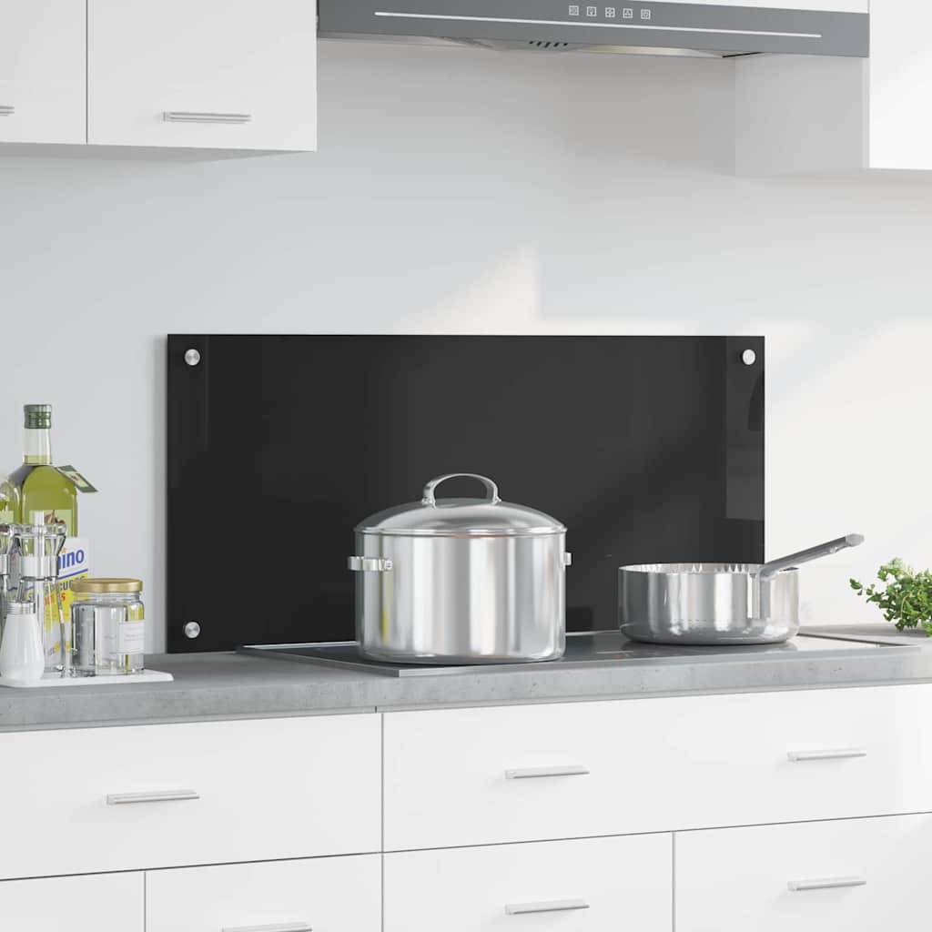 vidaXL Panel kuchenny Czarny 90 x 40 cm szkło hartowane