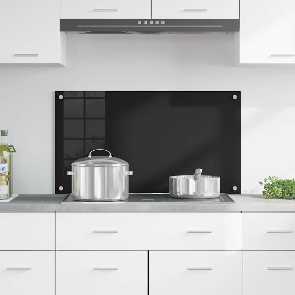 vidaXL Panel kuchenny Czarny 90 x 50 cm szkło hartowane
