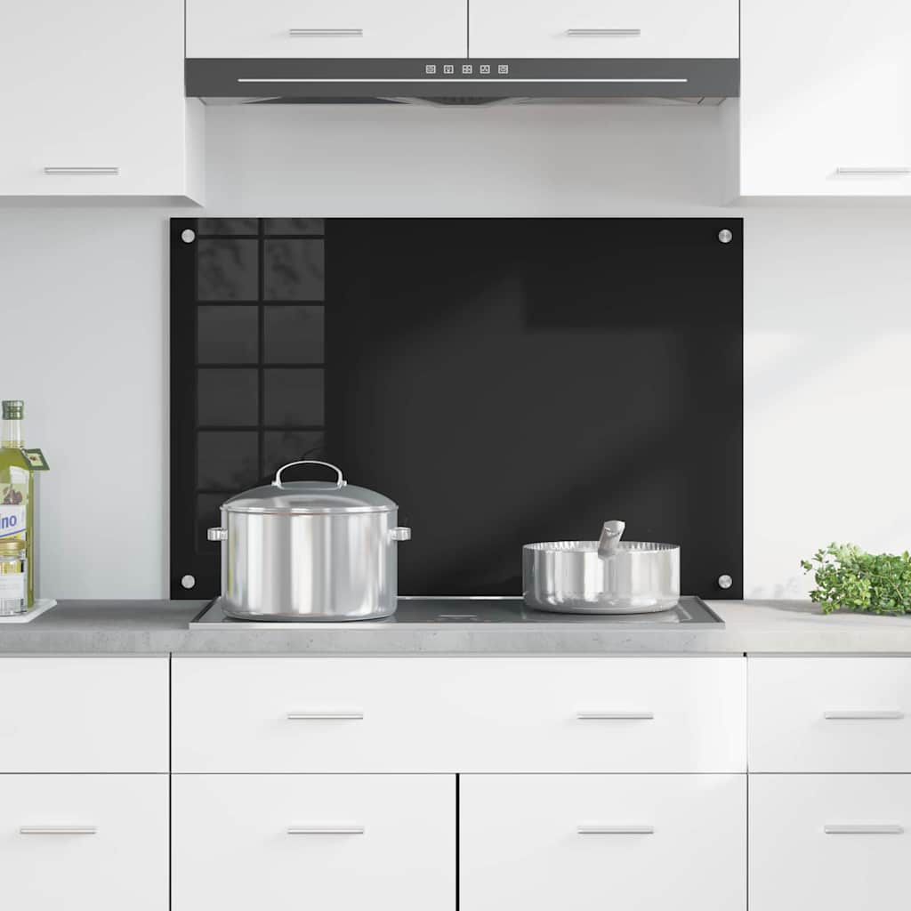 vidaXL Panel kuchenny Czarny 90 x 60 cm szkło hartowane