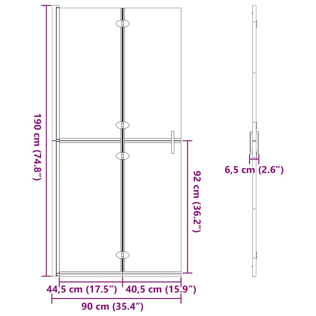 vidaXL Ściana prysznicowa Walk-In Czarny 90 x 6.5 x 190 cm