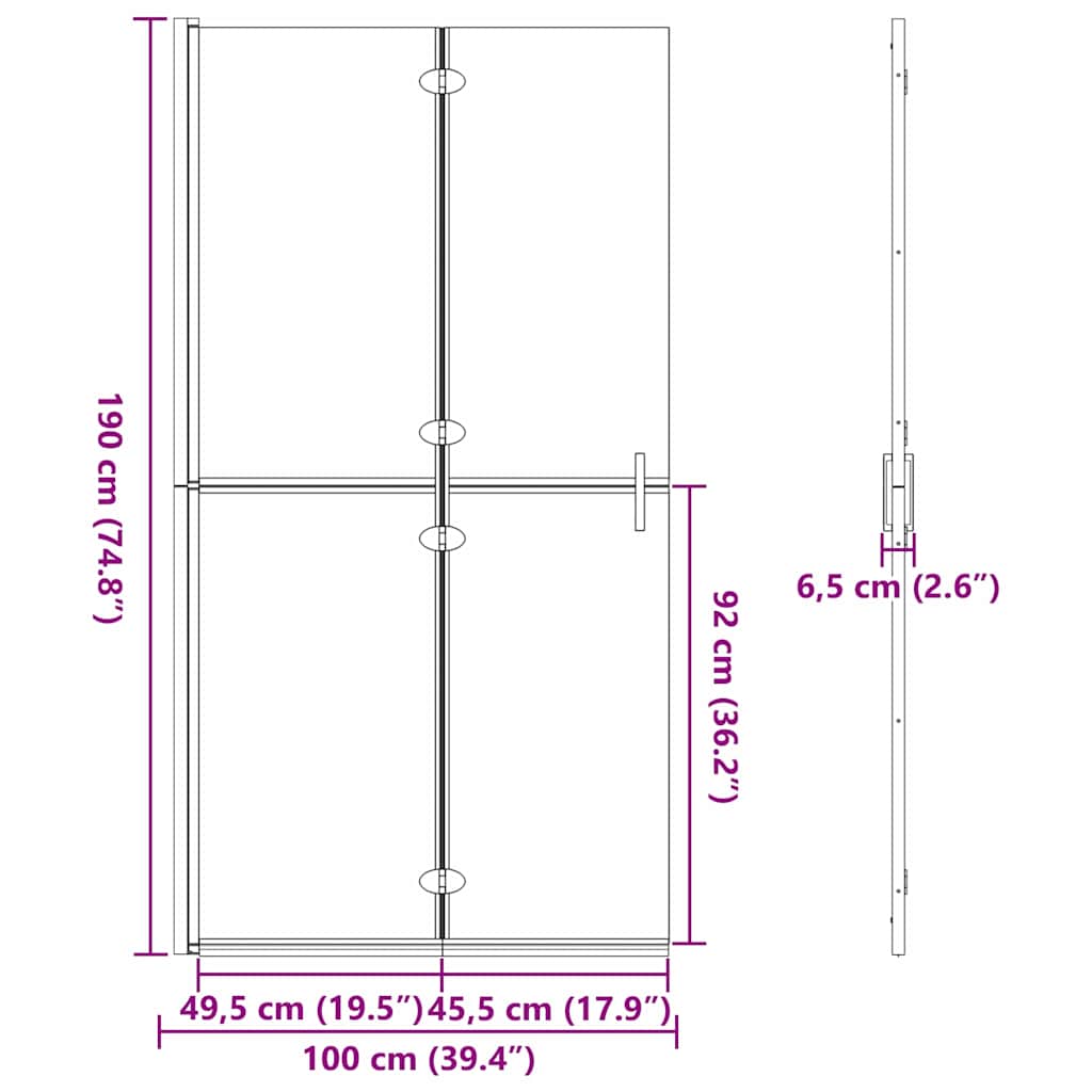 vidaXL Ściana prysznicowa Walk-In Czarny 100 x 6,5 x 190 cm