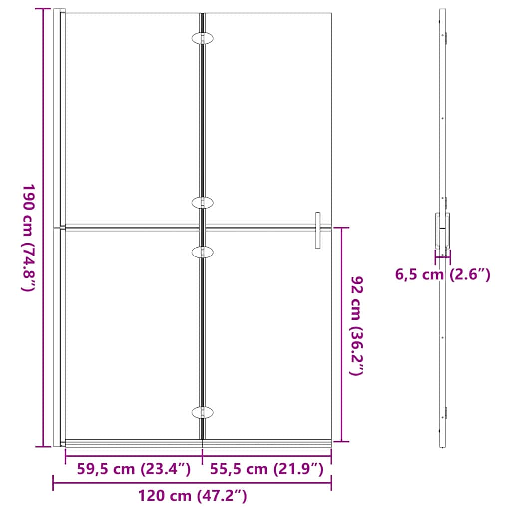 vidaXL Ściana prysznicowa Walk-In Czarny 120 x 6,5 x 190 cm