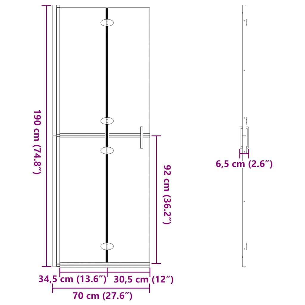 vidaXL Ściana prysznicowa Walk-In złoty 70 x 6,5 x 190 cm