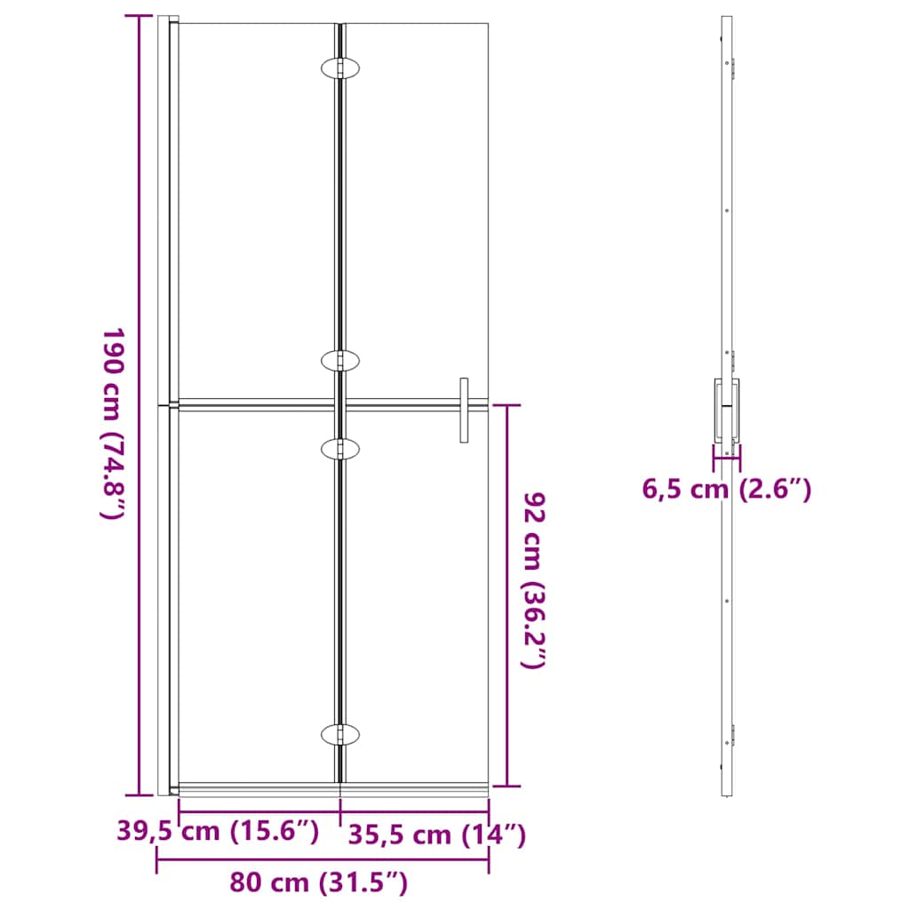 vidaXL Ściana prysznicowa Walk-In złoty 80 x 6,5 x 190 cm