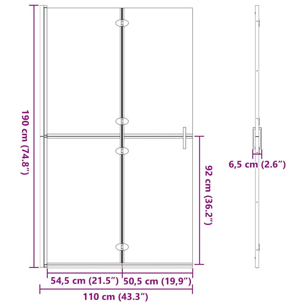 vidaXL Ściana prysznicowa Walk-In złoty 110 x 6,5 x 190 cm