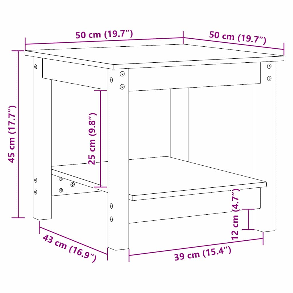 vidaXL Stolik kawowy Woskowy brąz 50 x 50 x 45 cm Lite drewno sosnowe