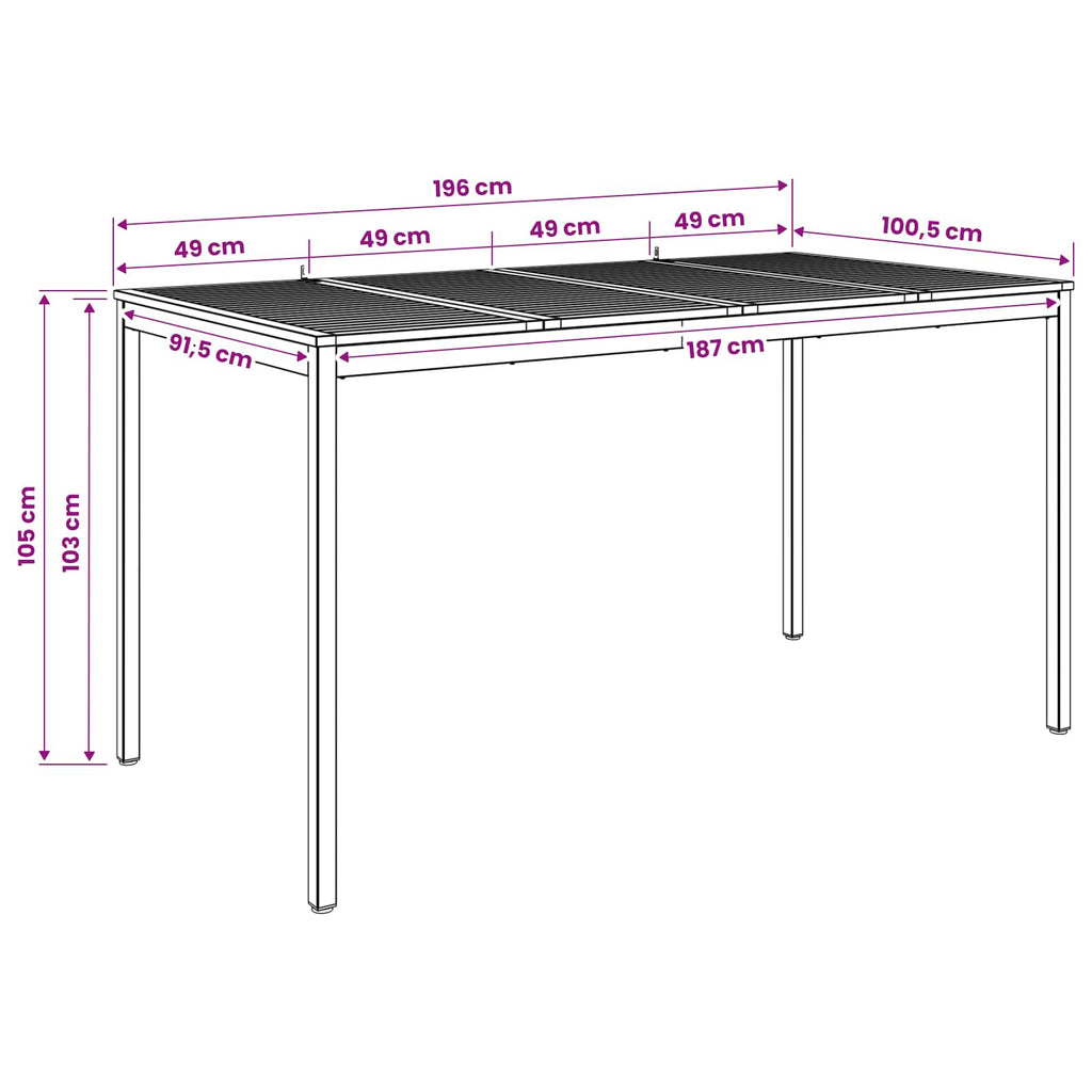 vidaXL Stół barowy ogrodowy biały i czarny 196 x 100,5 x 105 cm