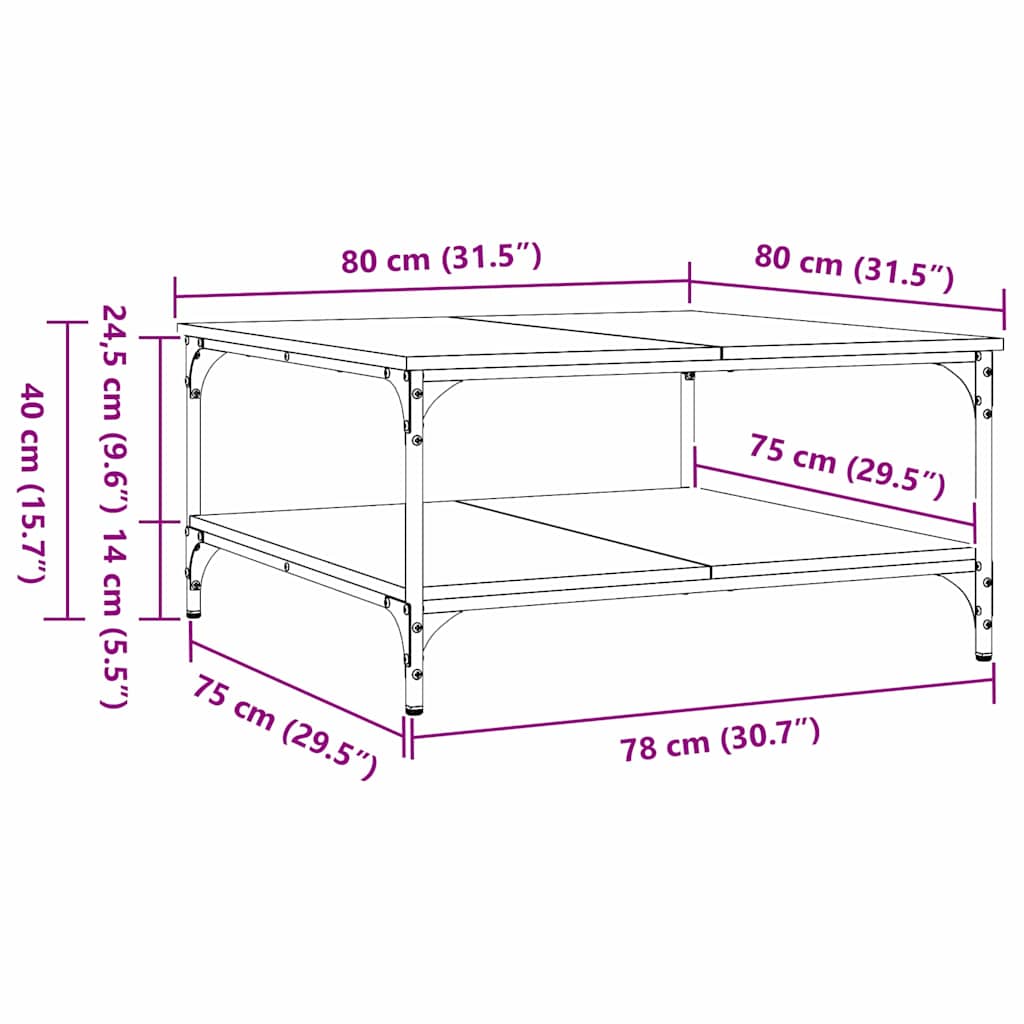 vidaXL Stolik kawowy Czarny dąb 80 x 80 x 40 cm
