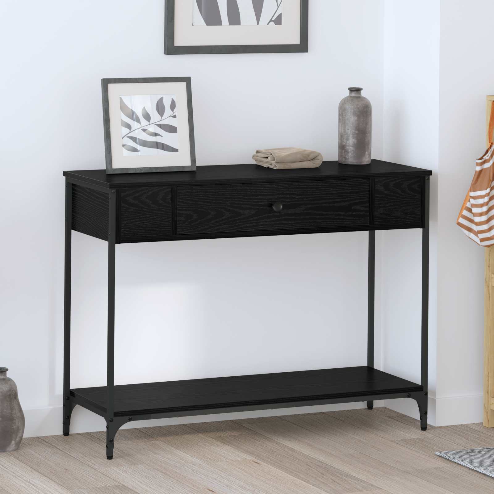 vidaXL Konsola Czarny dąb 100 x 34.5 x 75 cm Materiał drewnopochodny