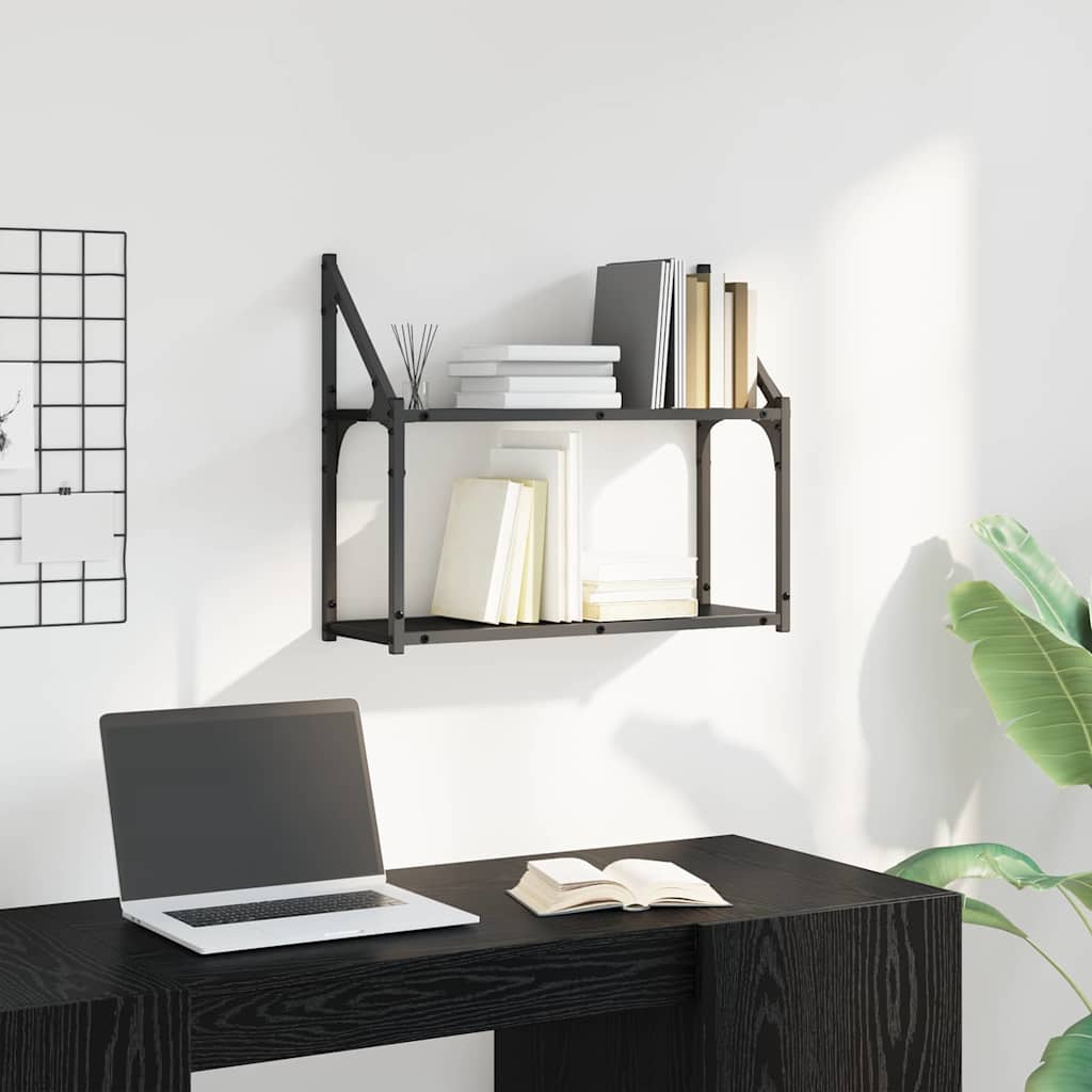 vidaXL Półka ścienna z półką Czarny dąb 60 x 21 x 51 cm