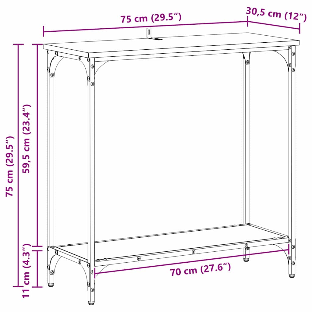 vidaXL Konsola dąb artisan 75 x 30.5 x 75 cm Materiał drewnopochodny