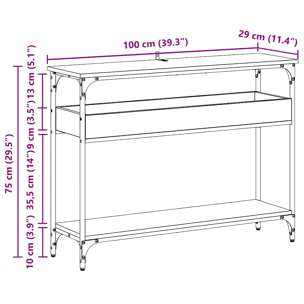 vidaXL Konsola Stare drewno 100 x 29 x 75 cm Materiał drewnopochodny