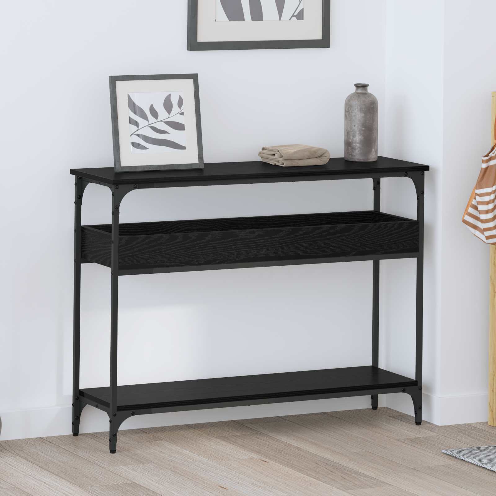 vidaXL Konsola Czarny dąb 100 x 29 x 75 cm Materiał drewnopochodny