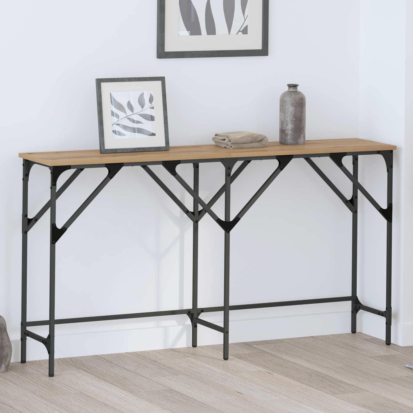 vidaXL Konsola dąb artisan 140 x 29 x 75 cm Materiał drewnopochodny