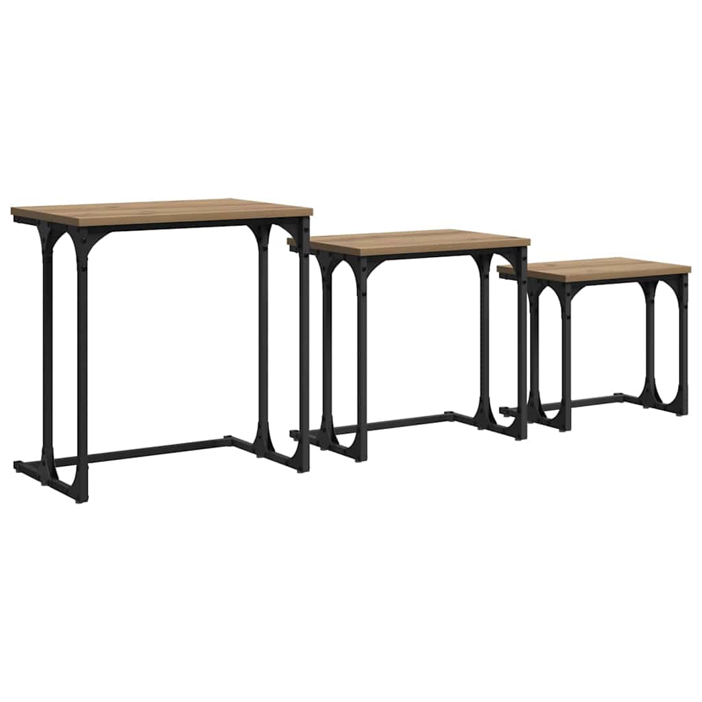 vidaXL Stolik Kawowy Nesting 3 pcs dąb artisan Materiał drewnopochodny