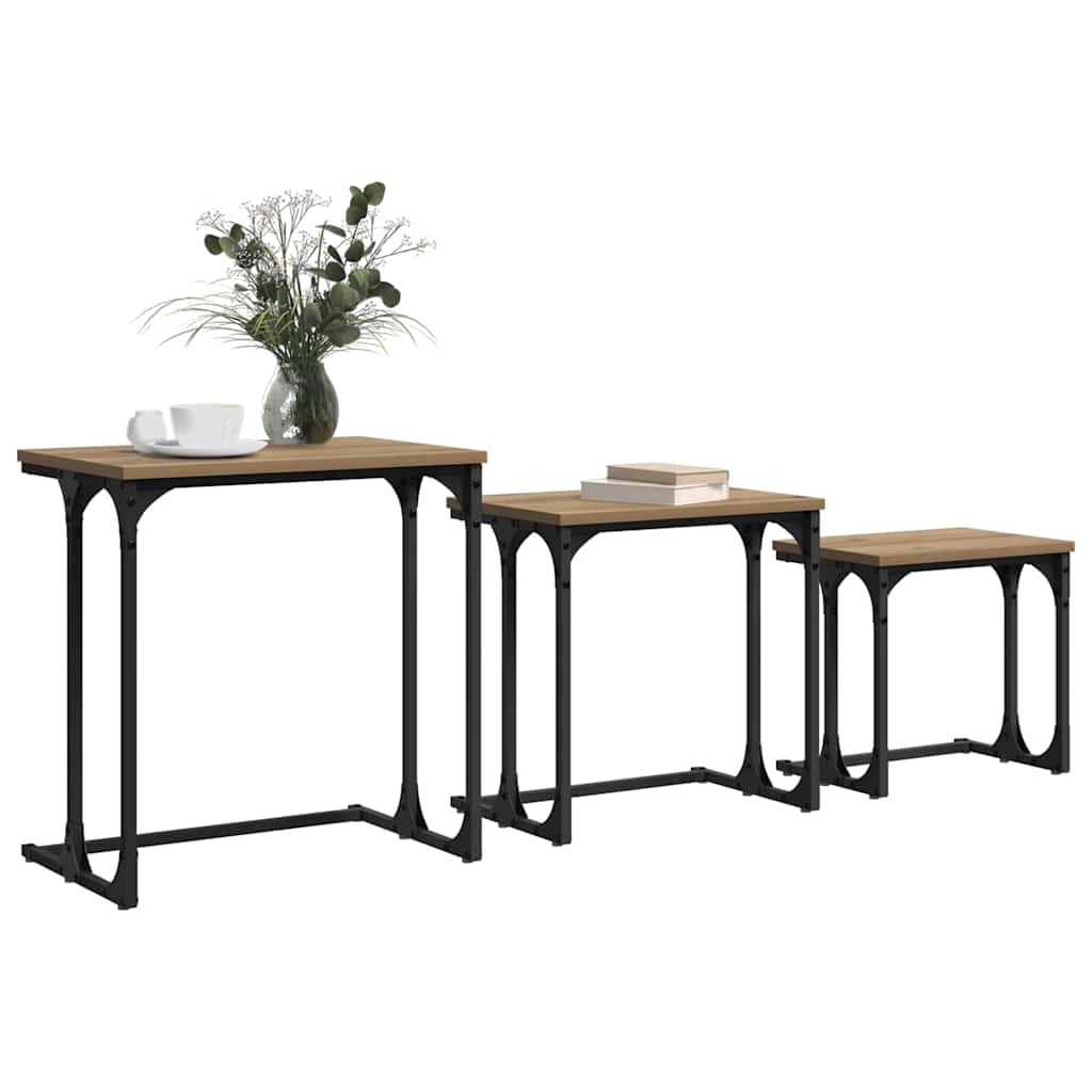 vidaXL Stolik Kawowy Nesting 3 pcs dąb artisan Materiał drewnopochodny
